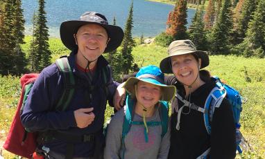 A family poses at a national park